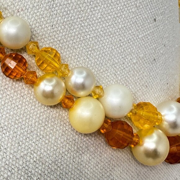 Vintage Beaded Choker Necklace Imitation Pearls Orange Faceted Mid-Century - Picture 6 of 6